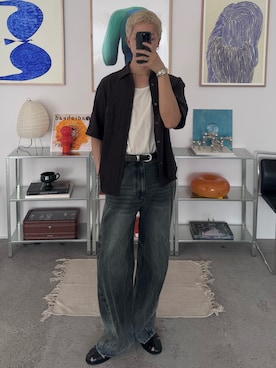 「WYM LIDNM（ウィム バイ リドム）のGAUZE MESH CHECK H/S SHIRT（シャツ/ブラウス）」を使った、たき さん（メンズ・170cm）の夏コーディネート