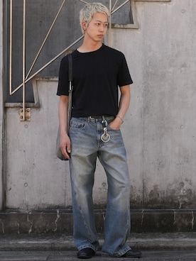 「WYM LIDNM（ウィム バイ リドム）のVINTAGE WASHED CURVED DENIM（デニムパンツ）」を使った、たき さん（メンズ・170cm）の夏コーディネート