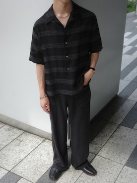 「LIDNM（リドム）のアイテム（シャツ/ブラウス、ブラック系）」を使った、たき さん（メンズ・170cm）の夏コーディネート