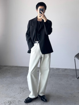 「WYM LIDNM（ウィム バイ リドム）のHIGH TWIST PE CLASSIC SUIT（スーツセット、ブラック系）」を使った、たき さん（メンズ・170cm）の春コーディネート