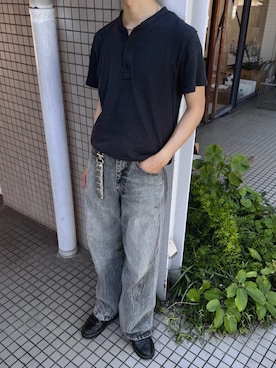 「WYM LIDNM（ウィム バイ リドム）のアイテム（パンツ、グレー系）」を使った、たき さん（メンズ・170cm）の夏コーディネート