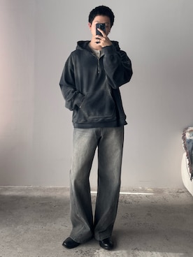 「ANCELLM（アンセルム）のアイテム（パーカー、ブルー系）」を使った、たき さん（メンズ・170cm）の春コーディネート