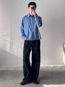 「WYM LIDNM（ウィム バイ リドム）のアイテム（シャツ/ブラウス、ブルー系）」を使った、たき さん（メンズ・170cm）の春コーディネート