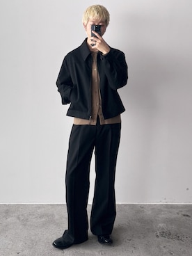 「WYM LIDNM（ウィム バイ リドム）のTECH WOOL GABARDINE ZIP BLOUSON【SET-UP】（ブルゾン、ブラック系）」を使った、たき さん（メンズ・170cm）の春コーディネート