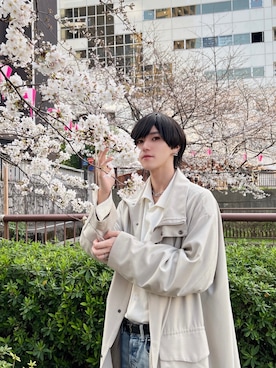 「HARE（ハレ）のアイテム（ステンカラーコート）」を使った、MASAYA    さん（メンズ・177cm）の春コーディネート