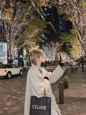 「HARE（ハレ）のアイテム（ステンカラーコート）」を使った、MASAYA    さん（メンズ・177cm）の冬コーディネート