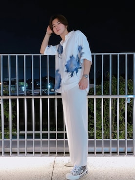 「HARE（ハレ）のボカシハナガラシャツ(HARE)（シャツ/ブラウス）」を使った、MASAYA    さん（メンズ・177cm）の夏コーディネート