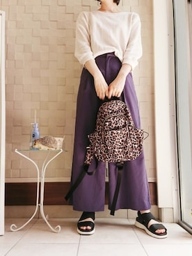 「ワッフルクルーネックＴ」｜AiRiさん（レディース・164cm）の春コーディネート