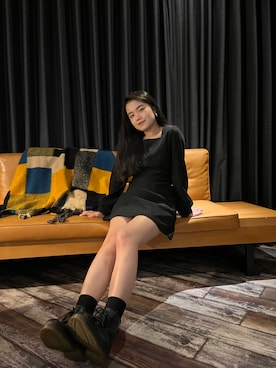 「蝦皮のアイテム（ワンピース、ブラック系）」を使った、Panさん（レディース・160cm）の春コーディネート