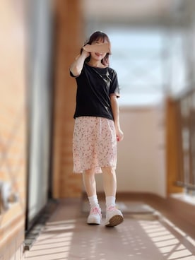 「LEPSIM（レプシィム）の【BETTY BOOP(TM)】プリントリンガーT　327016（Tシャツ/カットソー、ブラック系）」を使った、ぱぴさん（レディース・152cm）の夏コーディネート
