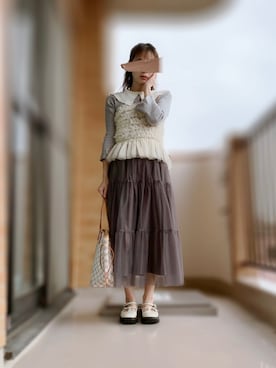 「NATURAL BEAUTY BASIC（ナチュラルビューティーベーシック）のアイテム（スカート）」を使った、ぱぴさん（レディース・152cm）の秋コーディネート