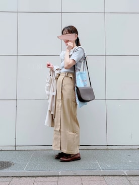 「Olu.（オルドット）のフリルオフショルダーサマーニット（ニット/セーター、グレー系）」を使った、ぱぴさん（レディース・152cm）の春コーディネート