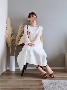 「dazzlin（ダズリン）のラッフルヘムレースアンサンブル（Tシャツ/カットソー、ホワイト系）」を使った、ぱぴさん（レディース・152cm）の夏コーディネート