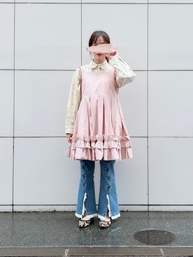 「FREAK'S STORE（フリークスストア）のカントリーフラワー コーデュロイシャツ＜セットアップ対応＞/小花柄（シャツ/ブラウス、ベージュ系）」を使った、ぱぴさん（レディース・152cm）の春コーディネート