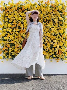 「OLIVE des OLIVE（オリーブデオリーブ）のティアードシャーリングワンピ（ワンピース、ホワイト系）」を使った、ぱぴさん（レディース・152cm）の夏コーディネート