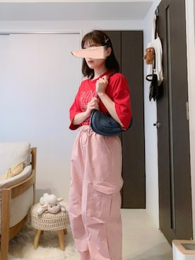 「150cm台コーデ」｜「アイテム（カーゴパンツ）」を使った、ぱぴさん（レディース・152cm）の夏コーディネート