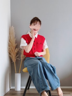 「coen（コーエン）のカーブデニムパンツ（デニムパンツ、ブルー系）」を使った、ぱぴさん（レディース・152cm）の夏コーディネート