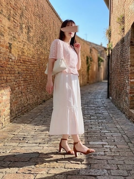 「LILIAN CARATのレースブラウス&レーススカートセット　¥15950（ワンピース/ドレス、ピンク系）」を使った、ぱぴさん（レディース・152cm）の秋コーディネート