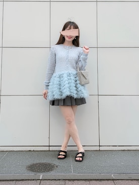 「HONEY MI HONEY（ハニーミーハニー）のsheer mohair tulle peplum cardigan（カーディガン/ボレロ、ブルー系）」を使った、ぱぴさん（レディース・152cm）の春コーディネート