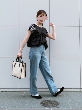 「KBF（ケイビーエフ）のマルチWAYクロスフリルブラウス（シャツ/ブラウス）」を使った、ぱぴさん（レディース・152cm）の夏コーディネート
