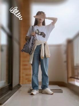 「アイテム（マウンテンパーカー、ホワイト系）」を使った、ぱぴさん（レディース・152cm）の夏コーディネート