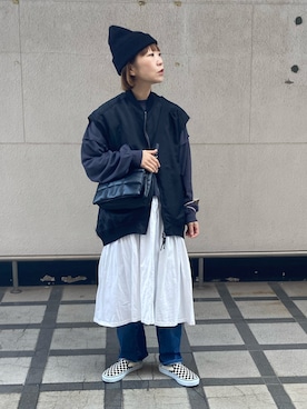 「アイテム（MA-1）」を使った、fumiさん（レディース・159cm）の秋コーディネート