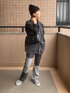 「アイテム（スリッポン）」を使った、fumiさん（レディース・159cm）の秋コーディネート