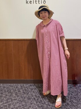 Samansa Mos2 サマンサ モスモスのシャツワンピース レッド 赤色系 コーディネート Zozotown