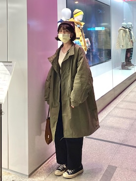 「ユニクロU」｜「アイテム（モッズコート）」を使った、ユウ🐟さん（レディース・164cm）の冬コーディネート