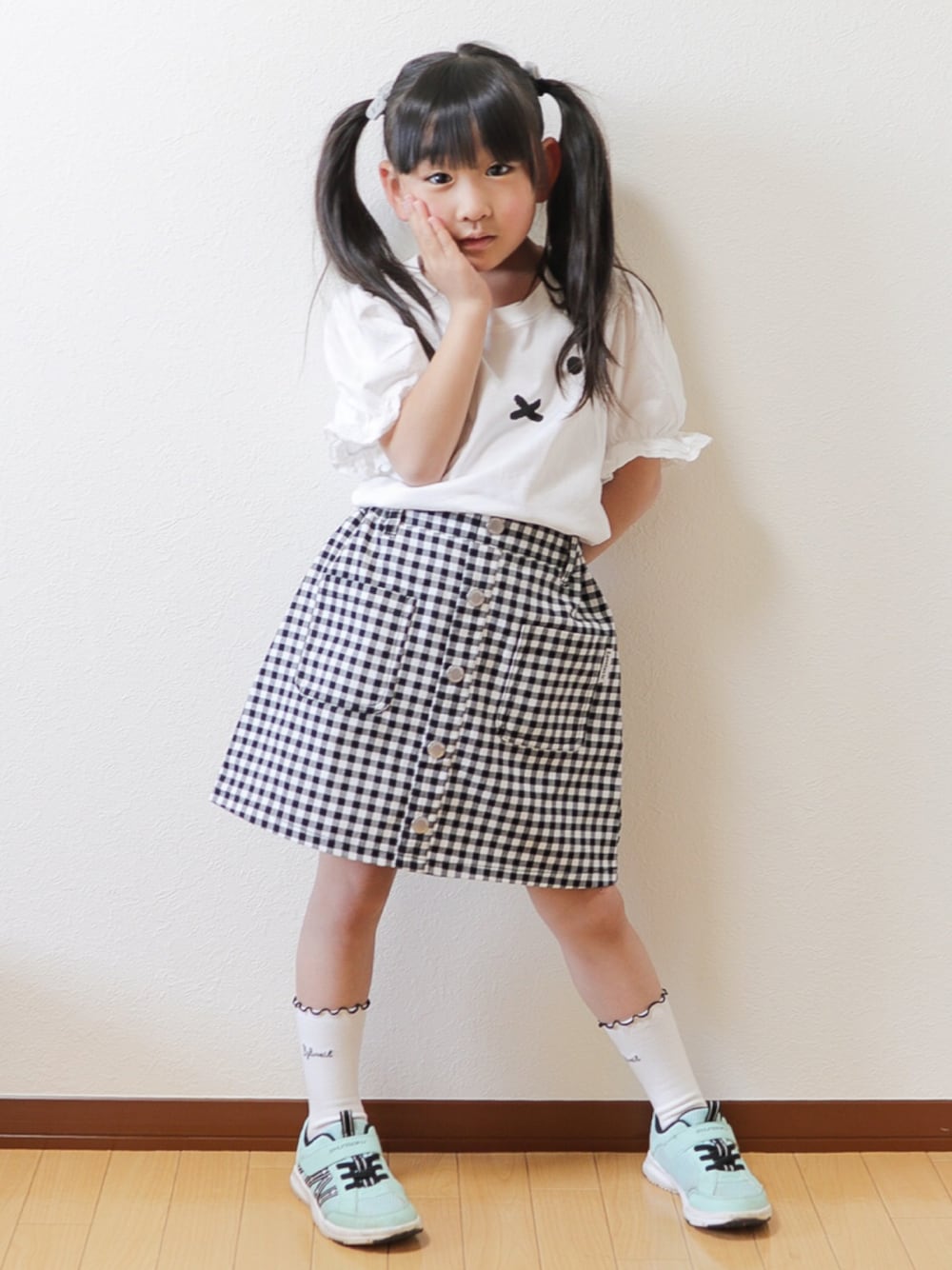 「キッズファッション、春夏コーデ、ZOZOKIDSDAY、女の子、ミッフィー、ラブトキシック、ビールーム」｜「b・ROOMの【ミッフィー】MIFFYフェイスプリントパフTシャツ（Tシャツ/カットソー、ホワイト系）」を使った、さーちゃんさん（キッズ・110cm）の春コーディネートの1枚目の写真