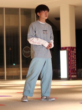 「水色」｜「アイテム（スリッポン）」を使った、kanataさん（メンズ・165cm）の秋コーディネート