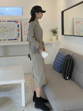 「SET UP」｜「アイテム（スウェット）」を使った、ACUDさん（レディース・165cm）の秋コーディネート