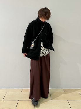 「ワインレッド」｜「アイテム（ブルゾン）」を使った、阿部まさひでさん（メンズ・176cm）の冬コーディネート