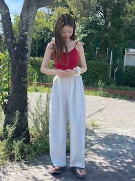 「アイテム（キャミソール、レッド系）」を使った、𝑵𝒂𝒏𝒂さん（レディース・158cm）の夏コーディネート