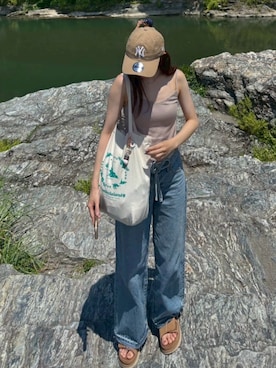 「アイテム（キャップ）」を使った、𝑵𝒂𝒏𝒂さん（レディース・158cm）の夏コーディネート