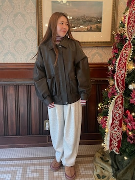 「アイテム（スウェットパンツ）」を使った、𝑵𝒂𝒏𝒂さん（レディース・158cm）の冬コーディネート