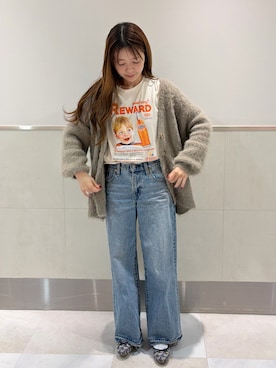 「andme（アンドミー）のフェザーヤーン長袖ニットカーディガン（カーディガン/ボレロ、ベージュ系）」を使った、𝑵𝒂𝒏𝒂さん（レディース・158cm）の春コーディネート