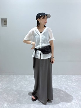 「LOWRYS FARM（ローリーズファーム）のスタイルＵＰクロスカップキャミ　100757（Tシャツ/カットソー、ブラック系）」を使った、ヒトミさん（レディース・146cm）の夏コーディネート