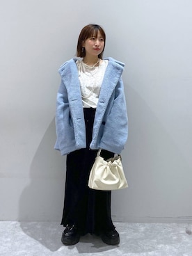 「LOWRYS FARM（ローリーズファーム）のパールタレンネックレス　249411（ネックレス）」を使った、ヒトミさん（レディース・146cm）の冬コーディネート