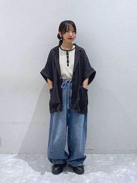 「LOWRYS FARM（ローリーズファーム）のイージーバレルデニムパンツ　 289799（デニムパンツ）」を使った、ヒトミさん（レディース・146cm・30代）の夏コーディネート