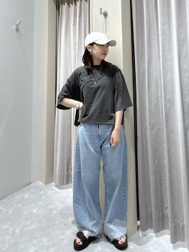 「LOWRYS FARM（ローリーズファーム）のレースデニム　601055（デニムパンツ、ブルー系）」を使った、ヒトミさん（レディース・146cm）の夏コーディネート
