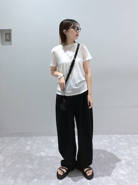 「LOWRYS FARM（ローリーズファーム）のスタイルＵＰクロスカップキャミ　100757（Tシャツ/カットソー、ホワイト系）」を使った、ヒトミさん（レディース・146cm）の夏コーディネート