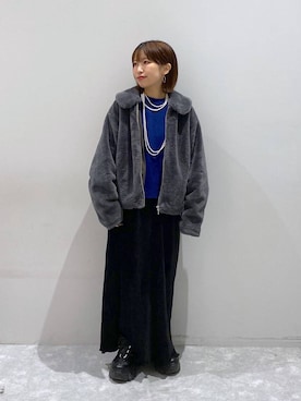 「LOWRYS FARM（ローリーズファーム）のパールタレンネックレス　249411（ネックレス）」を使った、ヒトミさん（レディース・146cm）の冬コーディネート