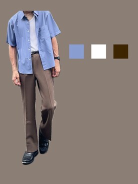 「WYM LIDNM（ウィム バイ リドム）のCOOL TOUCH MICRO SPAN H/S SHIRT（シャツ/ブラウス、ブルー系）」を使った、nnnさん（メンズ・177cm）の夏コーディネート
