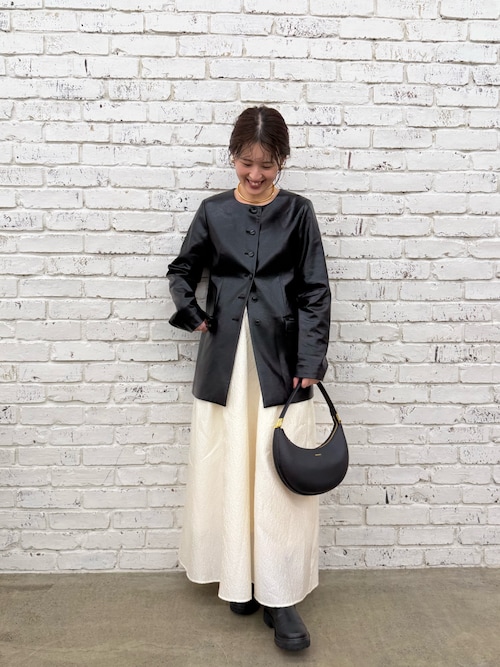 セール】ノーカラーフェイクレザージャケット（ライダース