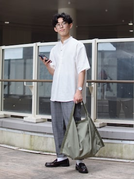 「ニコアンド」｜「アイテム（ローファー）」を使った、ぜっきーさん（メンズ・165cm）の夏コーディネート