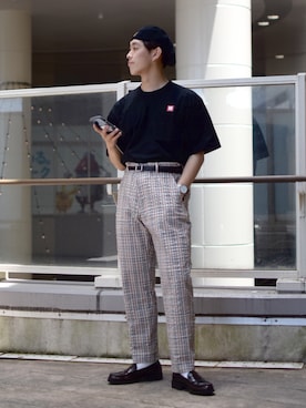 「KANGOL（カンゴール）のアイテム（ハンチング/ベレー帽）」を使った、ぜっきーさん（メンズ・165cm）の夏コーディネート