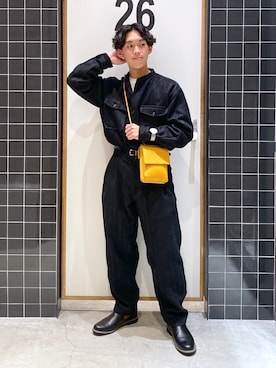 「ノーカラーシャツ」｜「アイテム（ブーツ）」を使った、ぜっきーさん（メンズ・165cm）の冬コーディネート