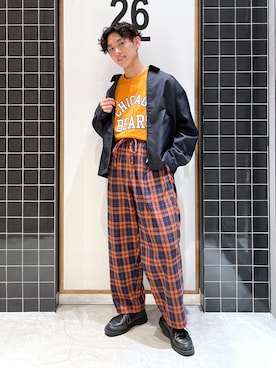 「ニコアンド」｜「アイテム（スラックス）」を使った、ぜっきーさん（メンズ・165cm）の冬コーディネート