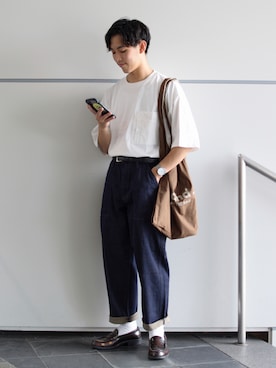 「ニコアンド」｜「アイテム（ローファー）」を使った、ぜっきーさん（メンズ・165cm）の夏コーディネート